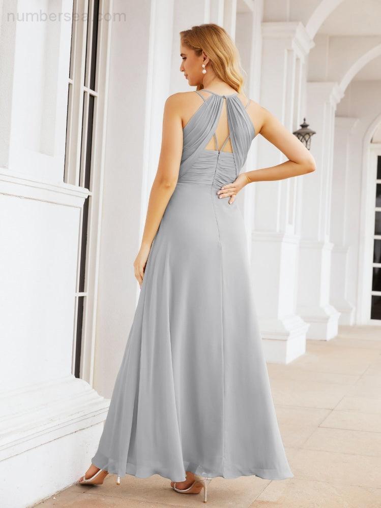 Numbersea Double Spaghetti Straps Bridesmaid Dresses for Women Long Formal Party Dress Side Split 28051
