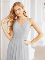 Numbersea Spaghetti Strap Bridesmaid Dresses V-Neck Long A-Line Formal Prom Gowns 28063