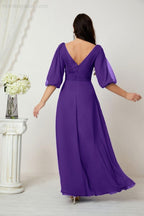 Numbersea  Formal Prom Gown Women V-Neck Chiffon Bridesmaid Dresses Long Bishop Sleeve Party Dress 2807