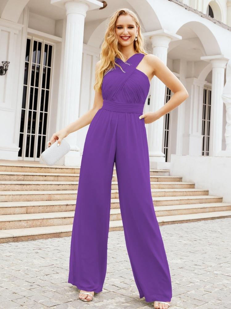 Numbersea Crisscross Neck Jumpsuit Formal Evening Dress Long Bridesmaid Dresses Bell-bottomed Pants 28033