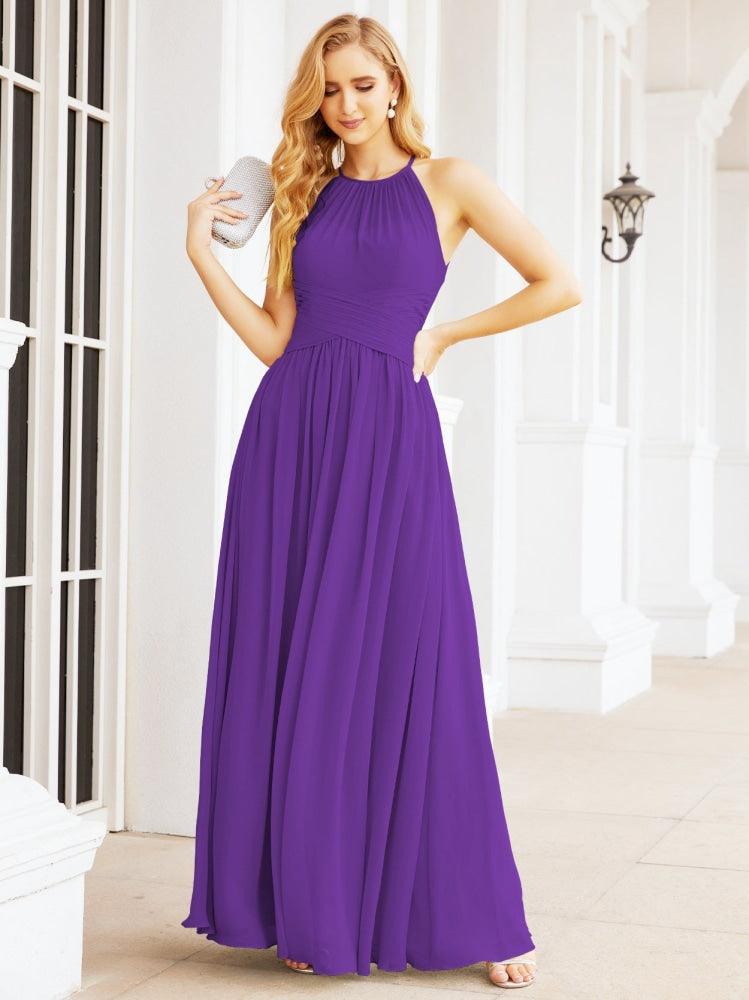 Numbersea Sleeveless Bridesmaid Dresses Long Prom Gown Zipper with Keyhole Back 28056
