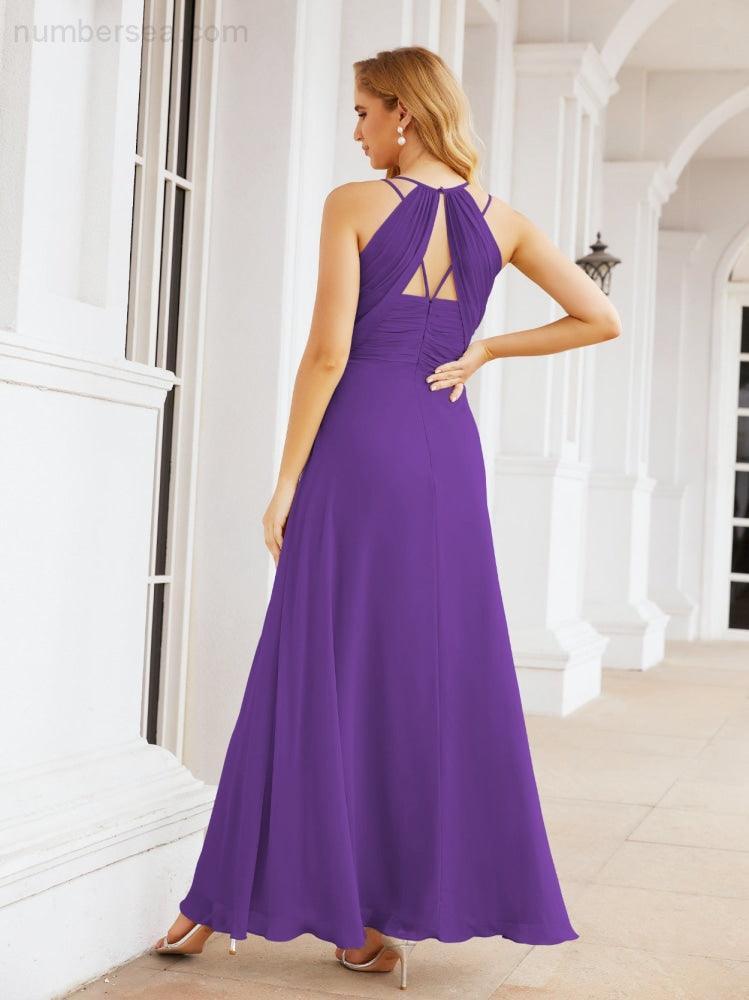 Numbersea Double Spaghetti Straps Bridesmaid Dresses for Women Long Formal Party Dress Side Split 28051