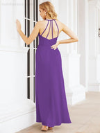Numbersea Spaghetti Strap Bridesmaid Dresses V-Neck Long A-Line Formal Prom Gowns 28063