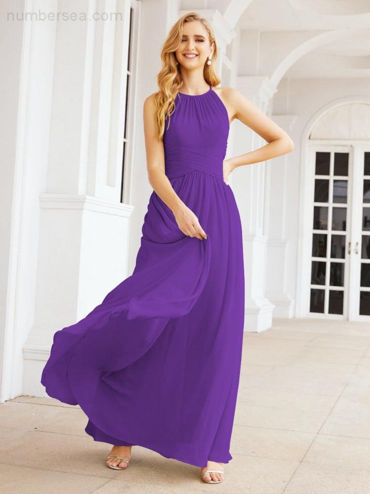 Numbersea Sleeveless Bridesmaid Dresses Long Prom Gown Zipper with Keyhole Back 28056
