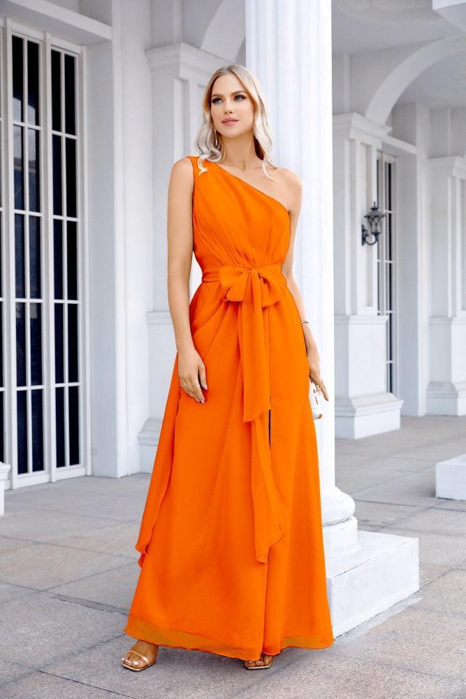 Ladies Chiffon One Shoulder Bridesmaid Evening Dress Wedding Party Evening Dress 28133