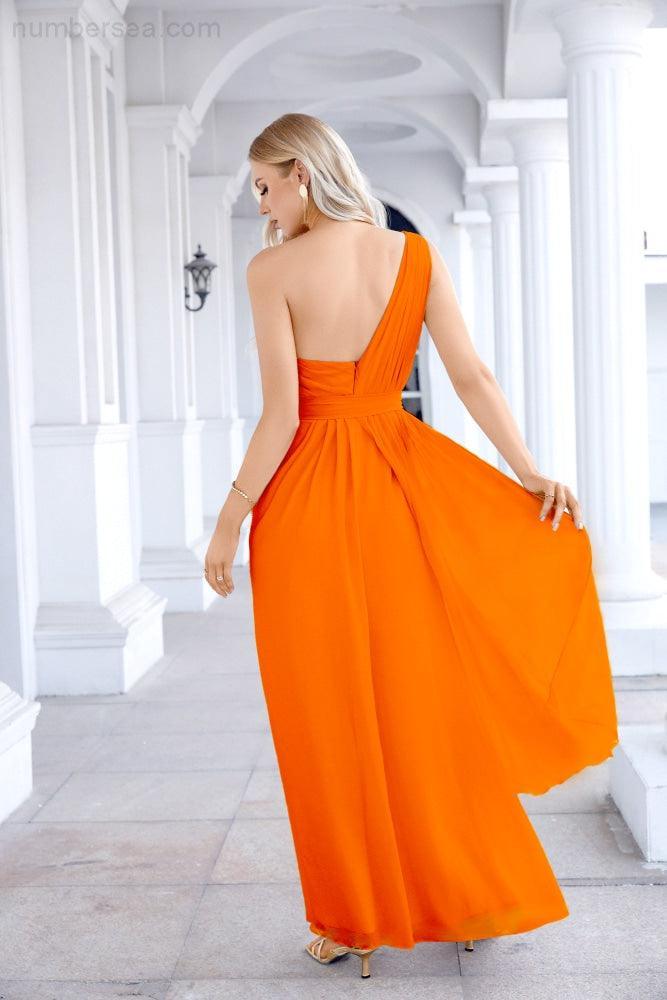 Ladies Chiffon One Shoulder Bridesmaid Evening Dress Wedding Party Evening Dress 28133