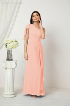 Numbersea  Chiffon Ruffled One Shoulder Long Bridesmaid Dresses A-line Formal Evening Gown Side Split 2809