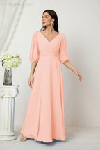 Numbersea  Formal Prom Gown Women V-Neck Chiffon Bridesmaid Dresses Long Bishop Sleeve Party Dress 2807
