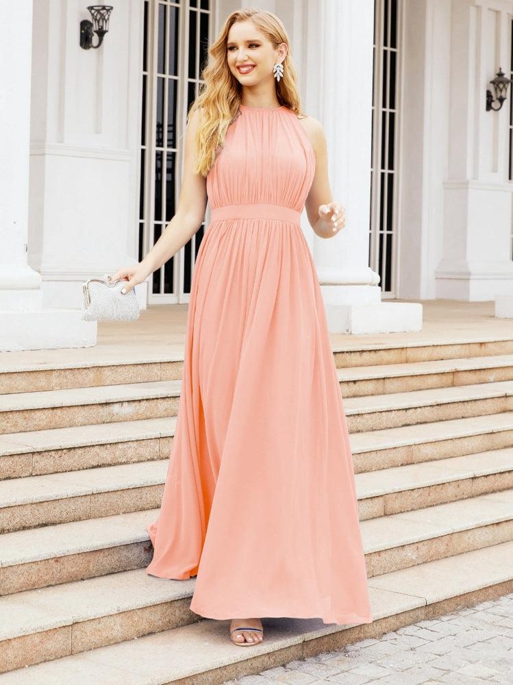 Numbersea Halter Bridesmaid Dress Empire Waist Formal Evening Prom Gown for Mother of The Bride 28030