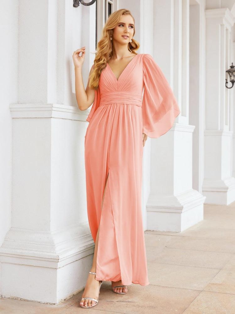 Numbersea Bridesmaid Dresses with Split for Wedding Party Flutter Sleeves 28045