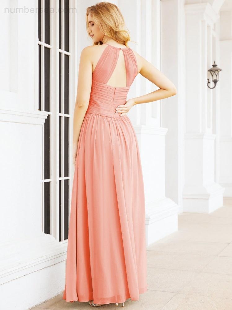 Numbersea Sleeveless Bridesmaid Dresses Long Prom Gown Zipper with Keyhole Back 28056