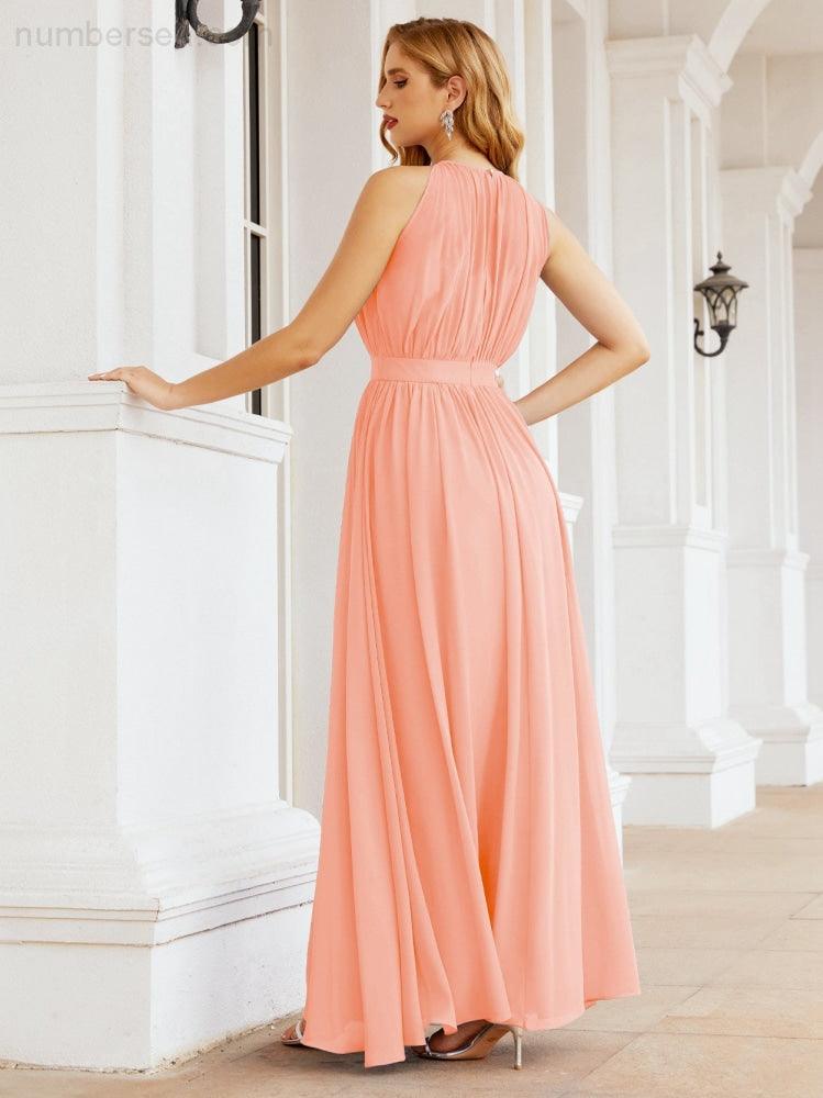 Numbersea Halter Bridesmaid Dress Empire Waist Formal Evening Prom Gown for Mother of The Bride 28030
