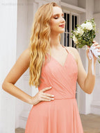 Numbersea Halter Chiffon Bridesmaid Dresses Wedding Appare Sleeveless Formal Prom Dress with Ruffled Back 28035