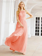 Numbersea Sleeveless Bridesmaid Dresses Long Prom Gown Zipper with Keyhole Back 28056