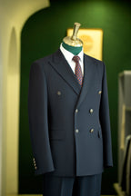 Double-Breasted Navy Pinstripe Wool Suit | Tailored Formal Groom & Business Suit