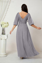 Numbersea  Formal Prom Gown Women V-Neck Chiffon Bridesmaid Dresses Long Bishop Sleeve Party Dress 2807
