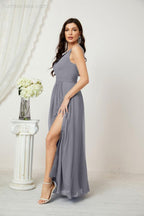 Numbersea Chiffon V-Neck Bridesmaid Dress Spaghetti Strap Long Formal Party Prom Gowns with Slit 28010