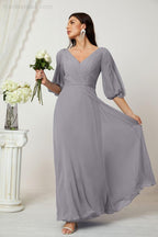 Numbersea  Formal Prom Gown Women V-Neck Chiffon Bridesmaid Dresses Long Bishop Sleeve Party Dress 2807