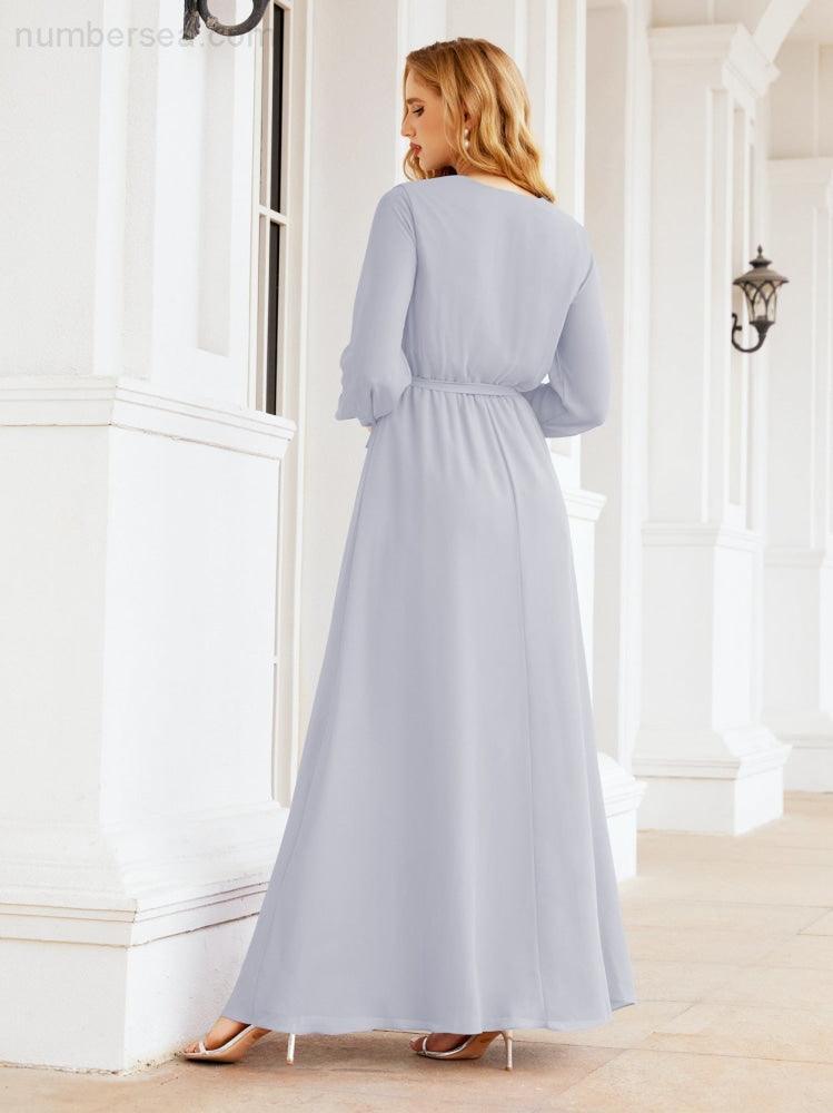 Numbersea Women's Chiffon Bridesmaid Dress A line Long Sleeves Formal Evening Prom Gown for Wedding Guest 28032