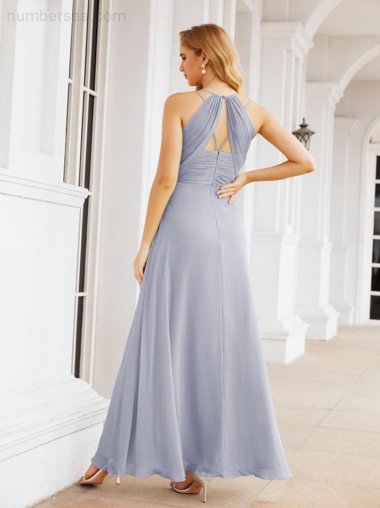 Numbersea Double Spaghetti Straps Bridesmaid Dresses for Women Long Formal Party Dress Side Split 28051