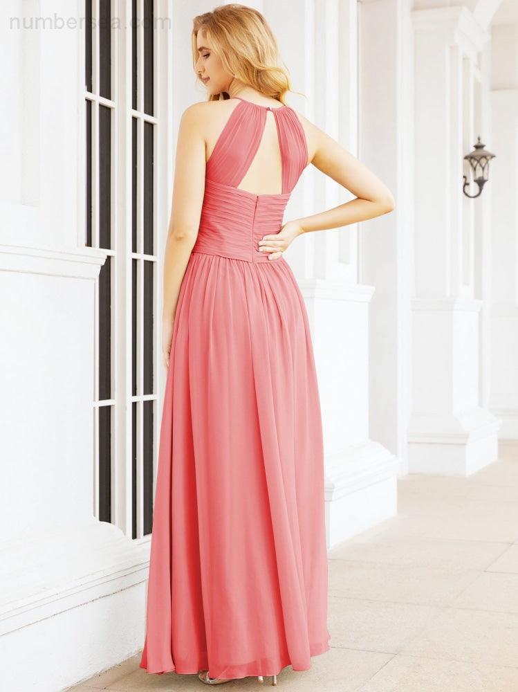 Numbersea Sleeveless Bridesmaid Dresses Long Prom Gown Zipper with Keyhole Back 28056