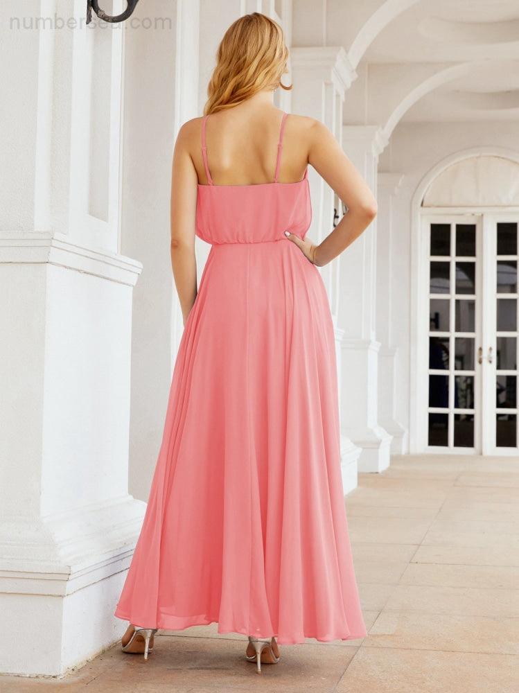 Numbersea  Halter Long Bridesmaid Dresses Formal A line Juniors Dress 28029