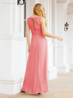 Formal Prom Gown Elegant V-Neck Sleeveless Bridesmaid Dresses for Wedding Party 28037