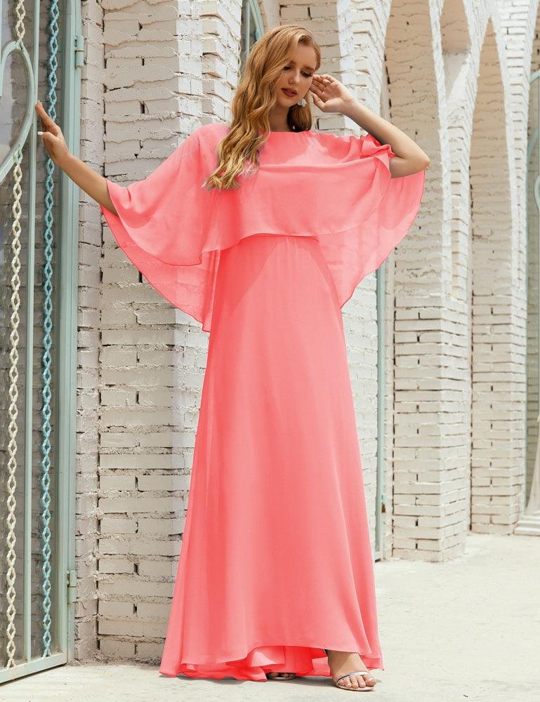 Numbersea  Bridesmaid Dress Women Long Sleeve V-Neck Chiffon Formal Wedding Party Dress 28018