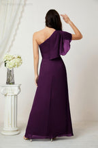 Numbersea  Chiffon Ruffled One Shoulder Long Bridesmaid Dresses A-line Formal Evening Gown Side Split 2809