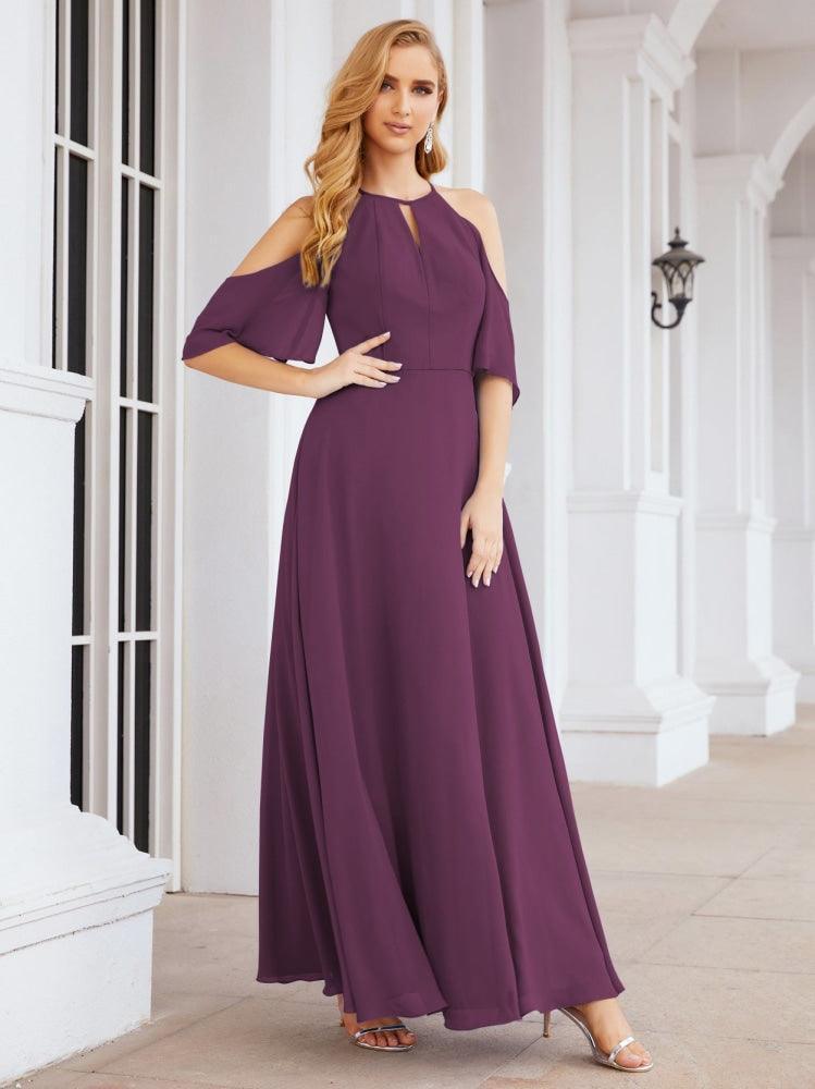 Numbersea Cold Shoulder Bridesmaid Dresses A-Line Long Formal Evening Gowns 28074