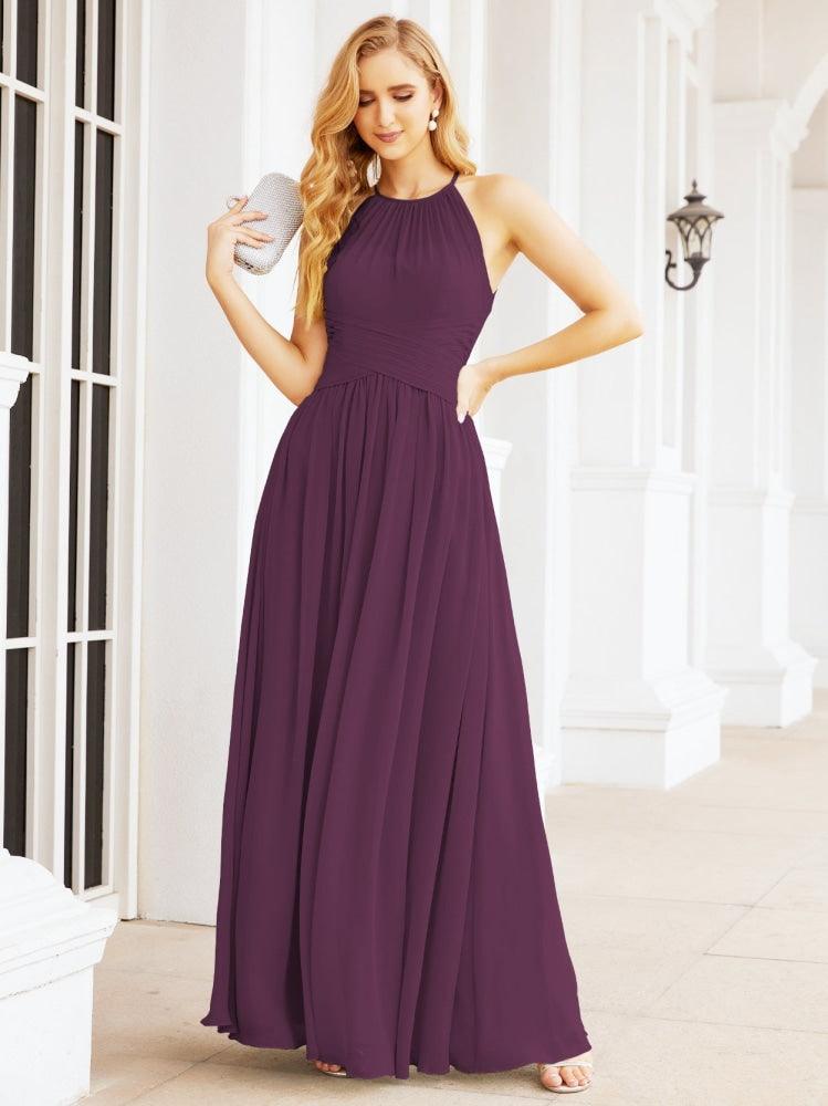Numbersea Sleeveless Bridesmaid Dresses Long Prom Gown Zipper with Keyhole Back 28056