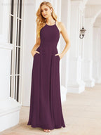 Numbersea Halter Bridesmaid Dresses with Pockets Sleeveless Formal Evening Party Prom Gowns  28055
