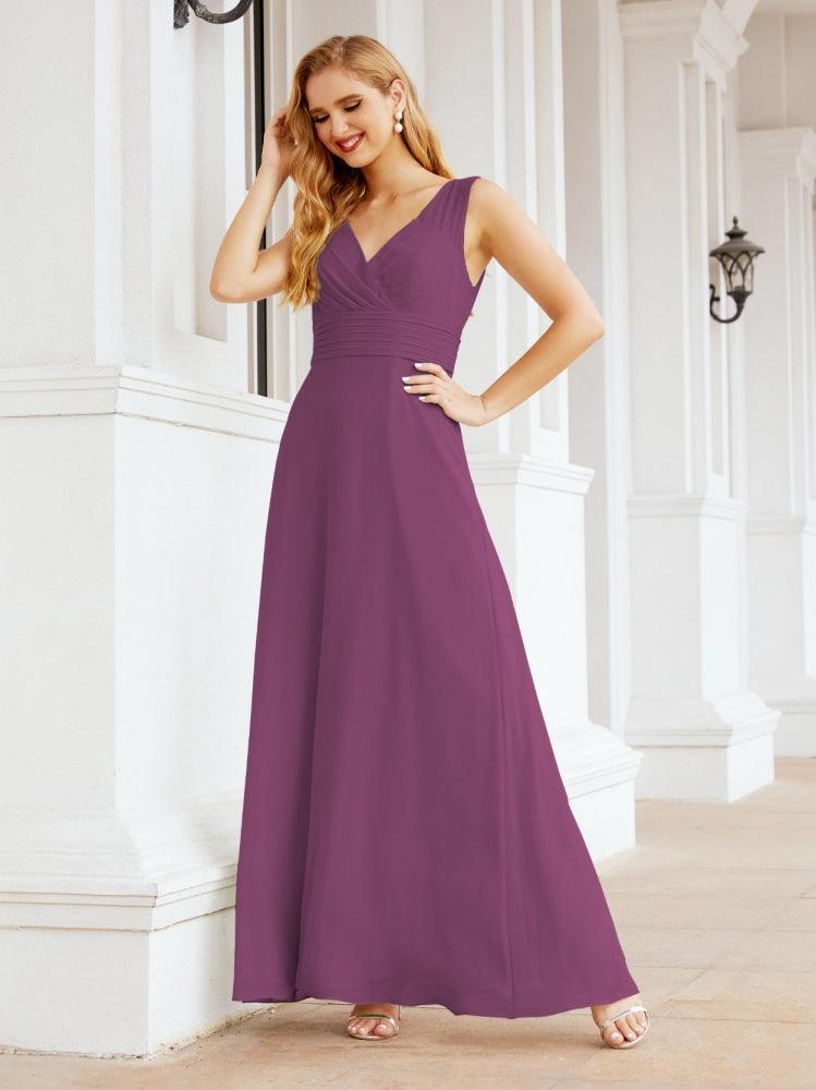 Formal Prom Gown Elegant V-Neck Sleeveless Bridesmaid Dresses for Wedding Party 28037