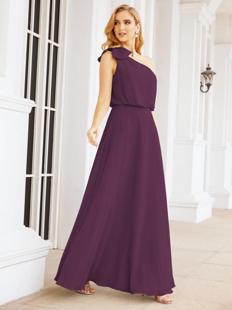 Numbersea Chiffon Ruffled One Shoulder Sleeveless Long Bride Dresses A-line Formal Evening Gown Side Split 28057