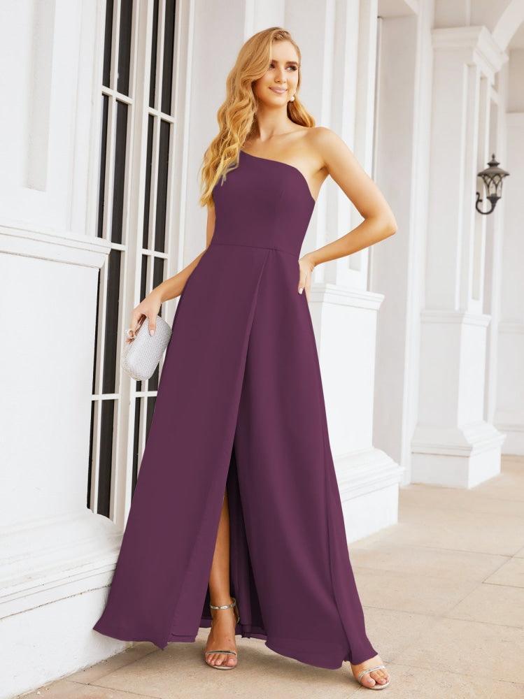 Numbersea Women's One Shoulder Formal Prom Gowns for Mother of The Bride Side Slit Bridesmaid Dresses 28052