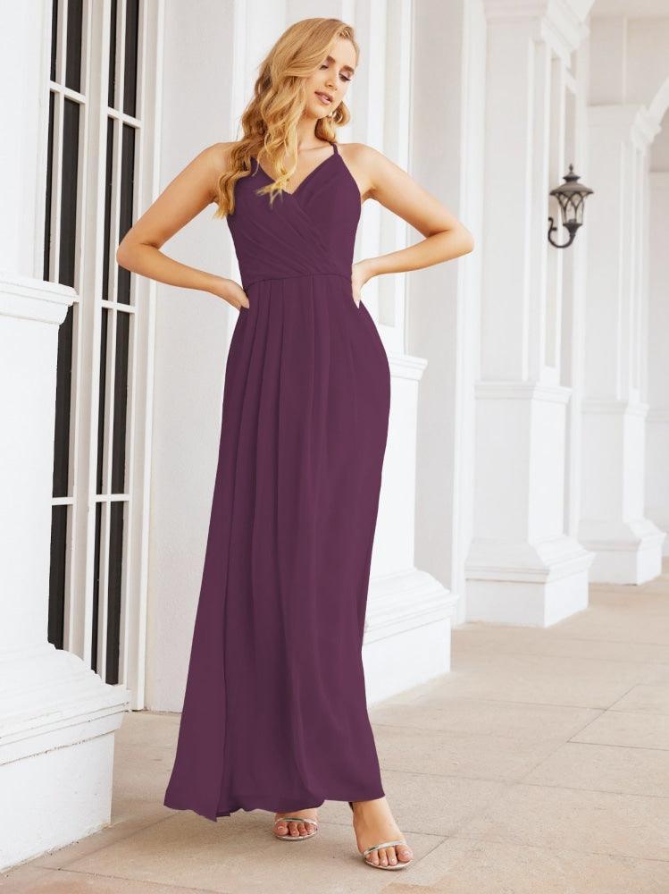 Numbersea Spaghetti Strap Bridesmaid Dresses V-Neck Long A-Line Formal Prom Gowns 28063