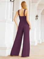 Numbersea Crisscross Neck Jumpsuit Formal Evening Dress Long Bridesmaid Dresses Bell-bottomed Pants 28033