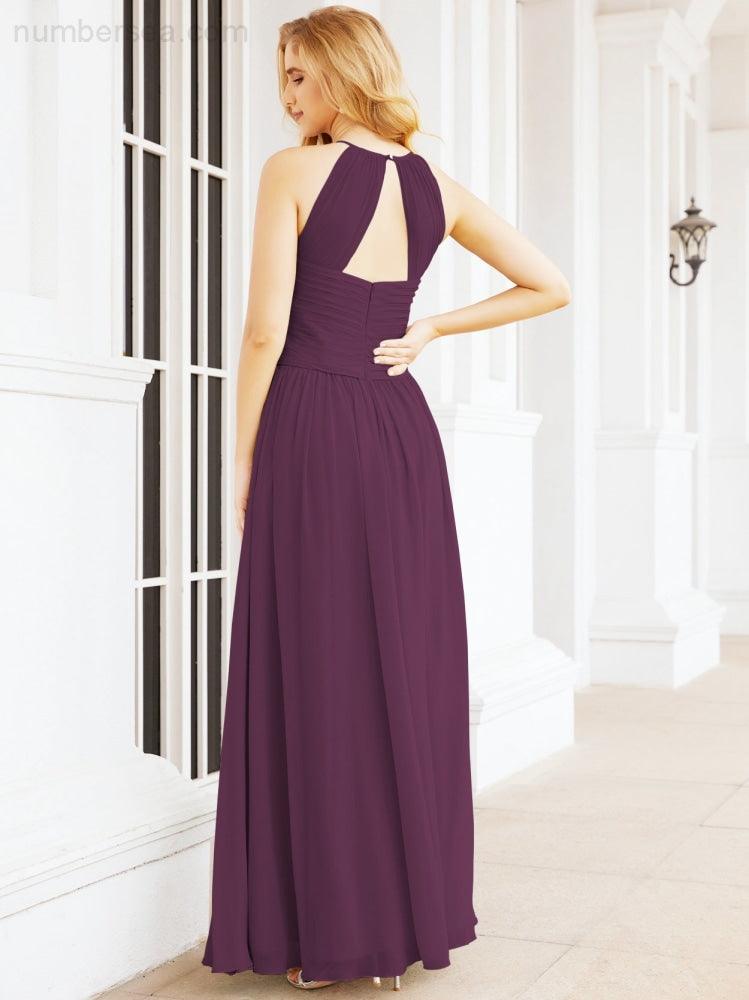Numbersea Sleeveless Bridesmaid Dresses Long Prom Gown Zipper with Keyhole Back 28056