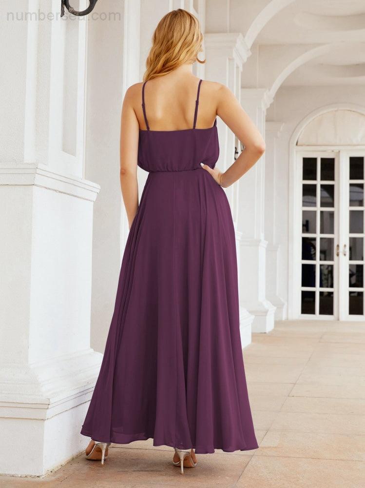 Numbersea  Halter Long Bridesmaid Dresses Formal A line Juniors Dress 28029