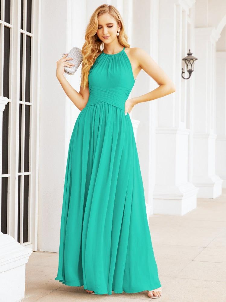 Numbersea Sleeveless Bridesmaid Dresses Long Prom Gown Zipper with Keyhole Back 28056