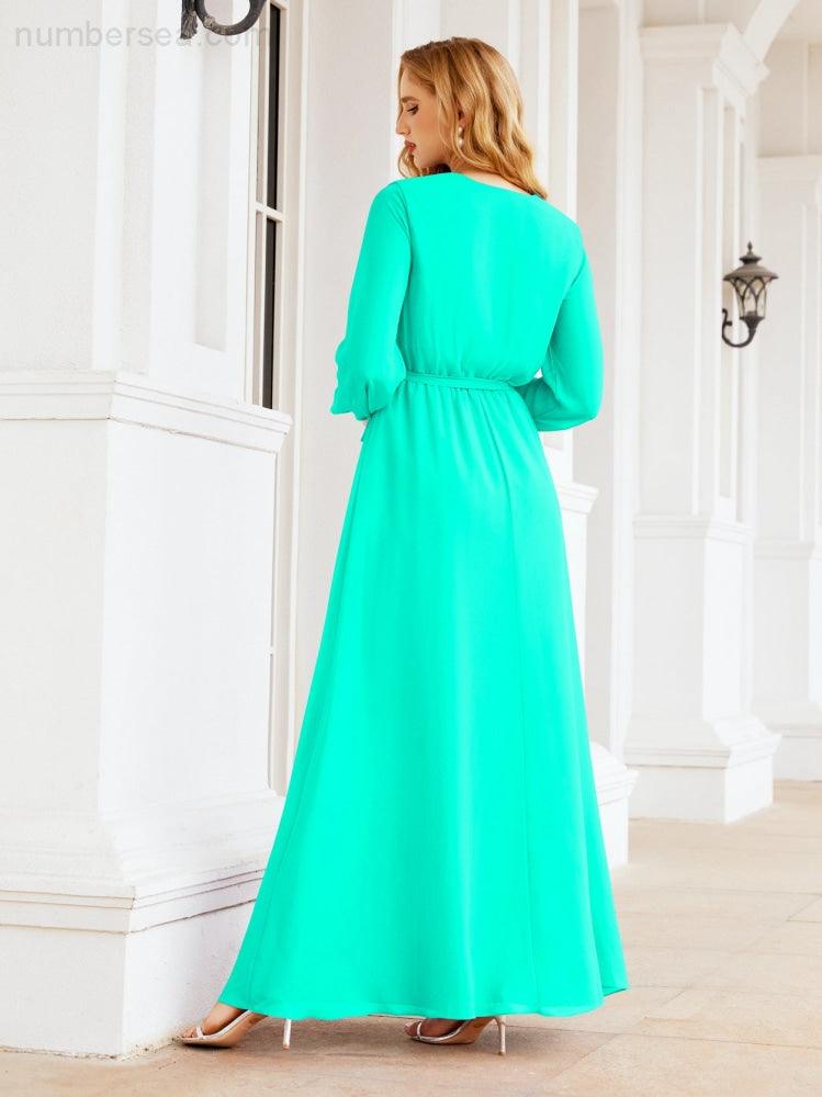 Numbersea Women's Chiffon Bridesmaid Dress A line Long Sleeves Formal Evening Prom Gown for Wedding Guest 28032
