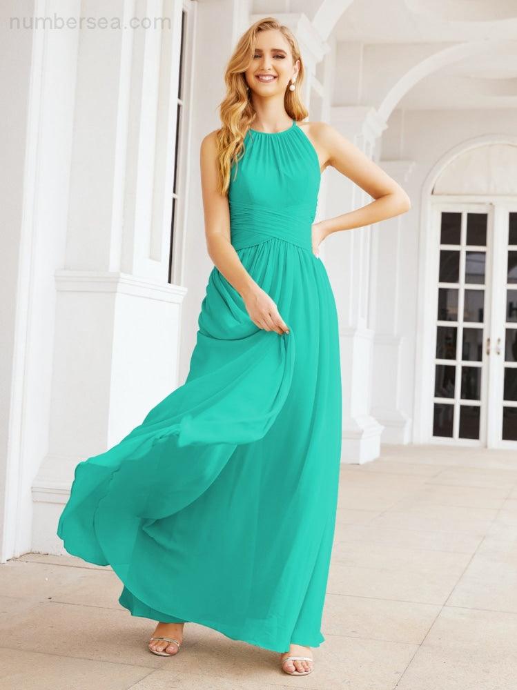Numbersea Sleeveless Bridesmaid Dresses Long Prom Gown Zipper with Keyhole Back 28056