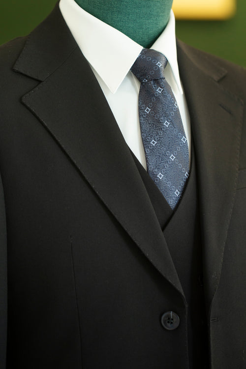 Black Wool 3-Piece Wedding Suit | Tailored Groom & Groomsmen Attire