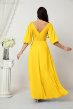 Numbersea  Formal Prom Gown Women V-Neck Chiffon Bridesmaid Dresses Long Bishop Sleeve Party Dress 2807