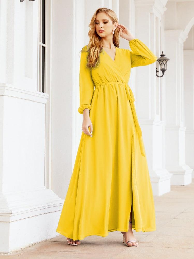 Numbersea Women's Chiffon Bridesmaid Dress A line Long Sleeves Formal Evening Prom Gown for Wedding Guest 28032
