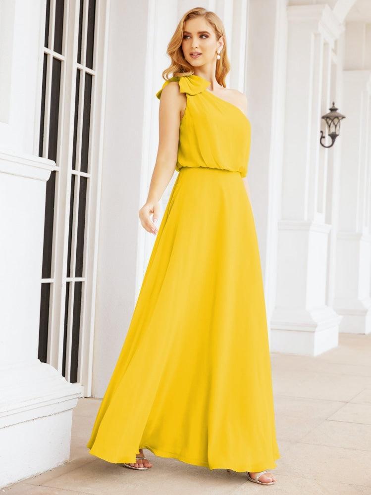 Numbersea Chiffon Ruffled One Shoulder Sleeveless Long Bride Dresses A-line Formal Evening Gown Side Split 28057