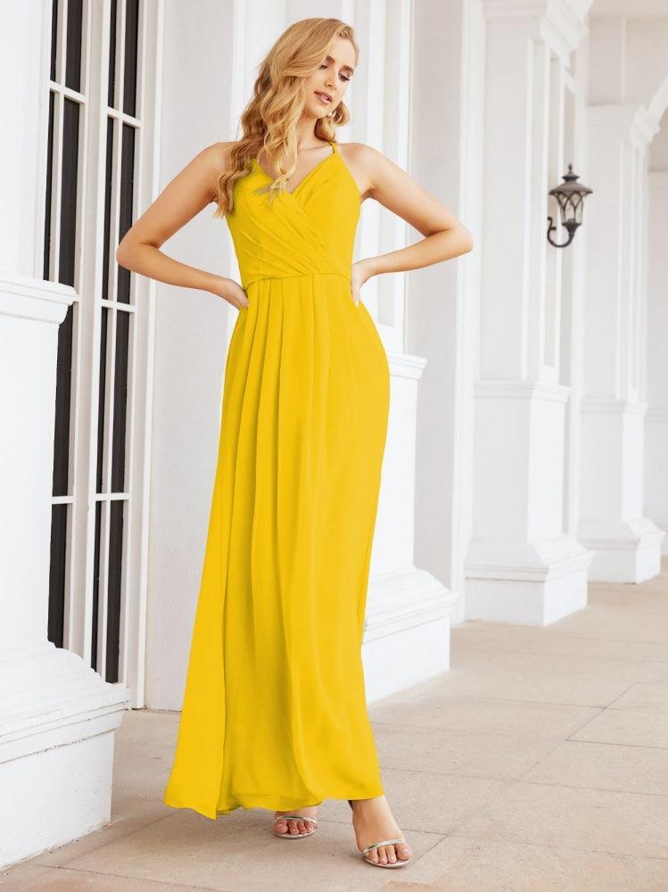 Numbersea Spaghetti Strap Bridesmaid Dresses V-Neck Long A-Line Formal Prom Gowns 28063