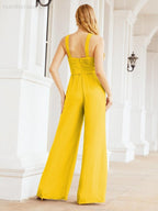 Numbersea Crisscross Neck Jumpsuit Formal Evening Dress Long Bridesmaid Dresses Bell-bottomed Pants 28033