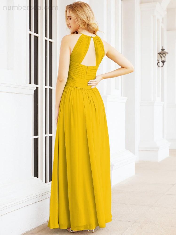 Numbersea Sleeveless Bridesmaid Dresses Long Prom Gown Zipper with Keyhole Back 28056