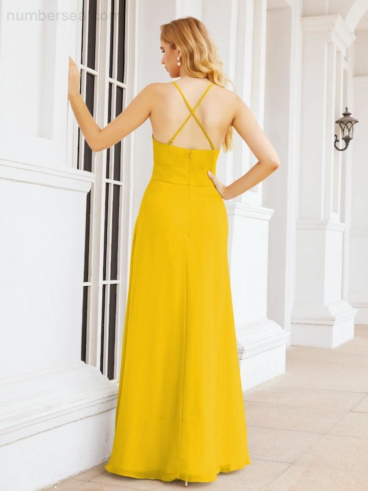 Numbersea Halter Bridesmaid Dresses with Pockets Sleeveless Formal Evening Party Prom Gowns  28055